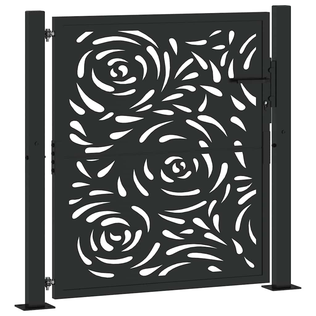 vidaXL Garden Gate Black 105x106 cm Steel Flame Design