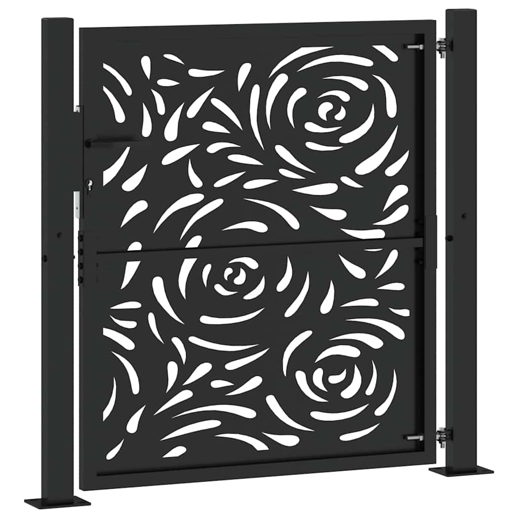 vidaXL Garden Gate Black 105x106 cm Steel Flame Design