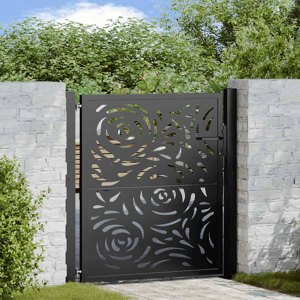 vidaXL Garden Gate Black 105x106 cm Steel Flame Design