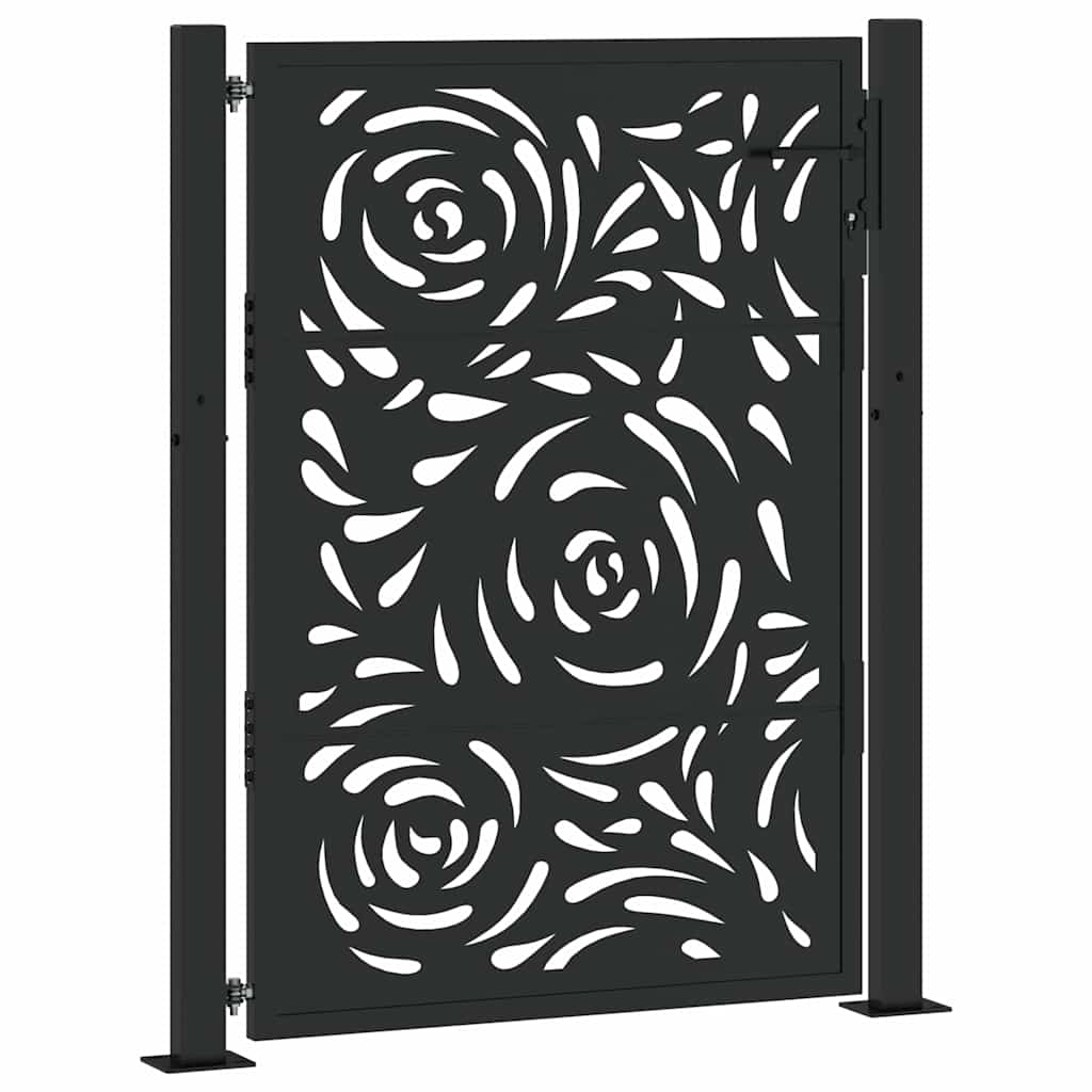 vidaXL Garden Gate Black 105x130 cm Steel Flame Design