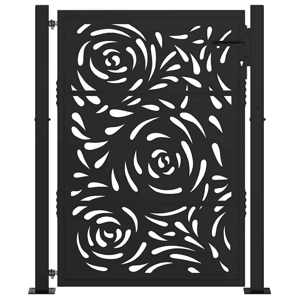 vidaXL Garden Gate Black 105x130 cm Steel Flame Design