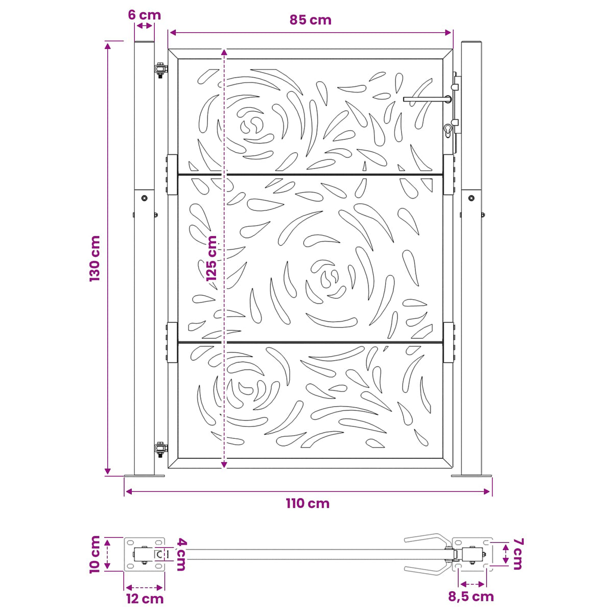 Garden Gate Black 100x125 cm Steel Flame Design