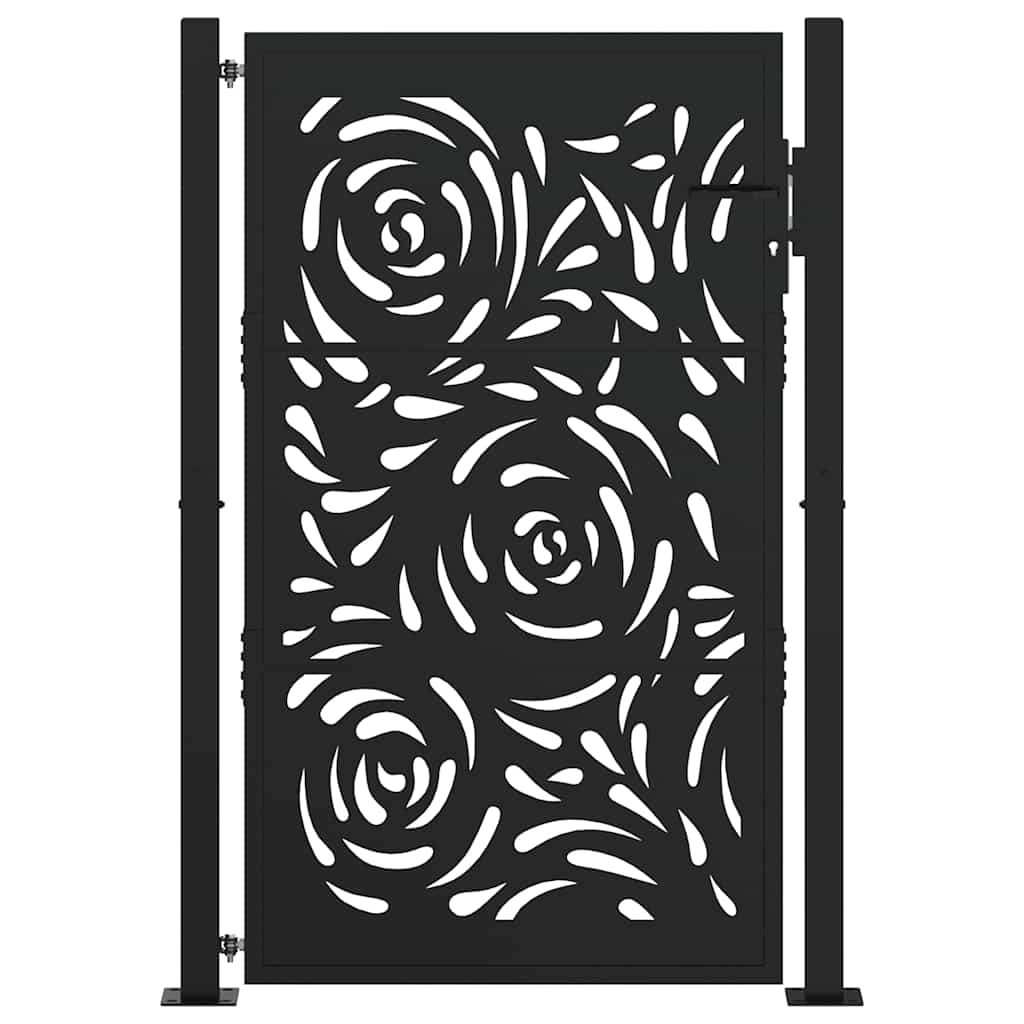 vidaXL Garden Gate Black 105x155 cm Steel Flame Design