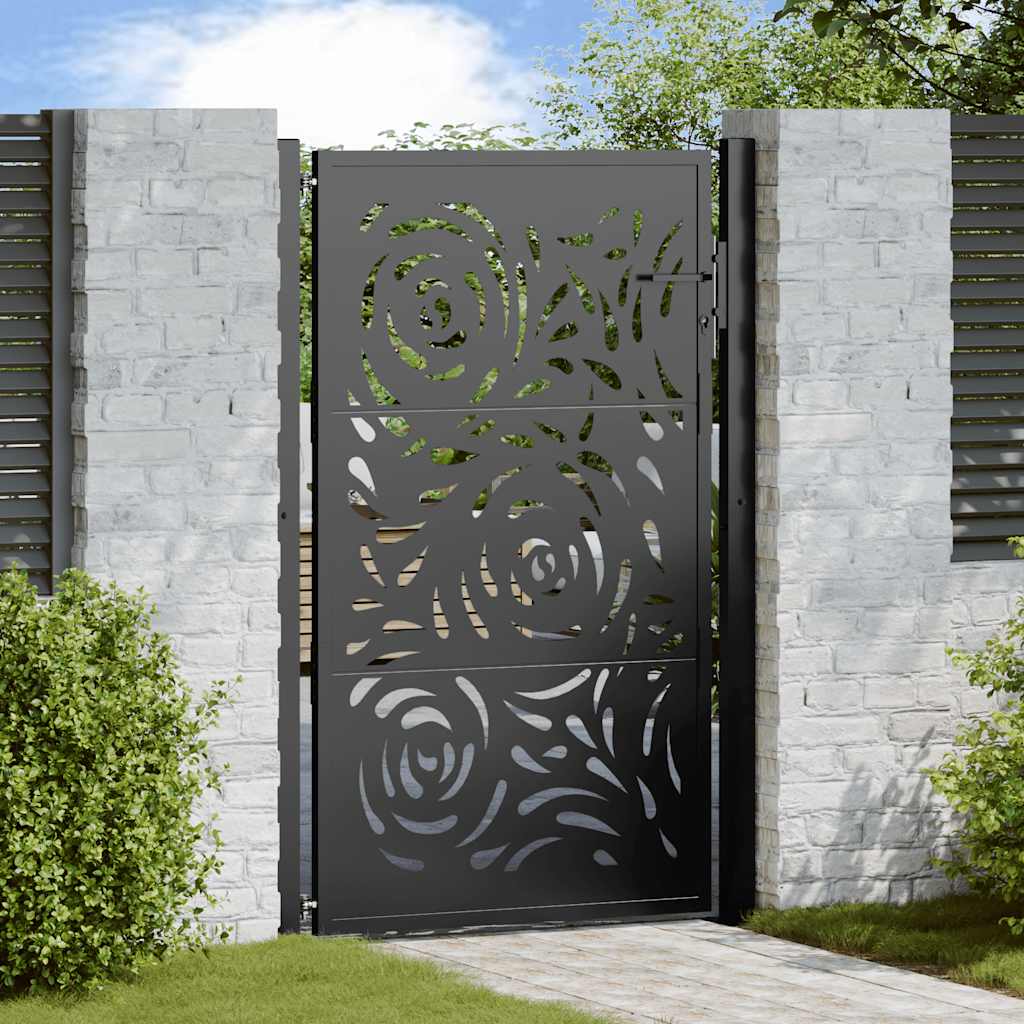 vidaXL Garden Gate Black 105x155 cm Steel Flame Design