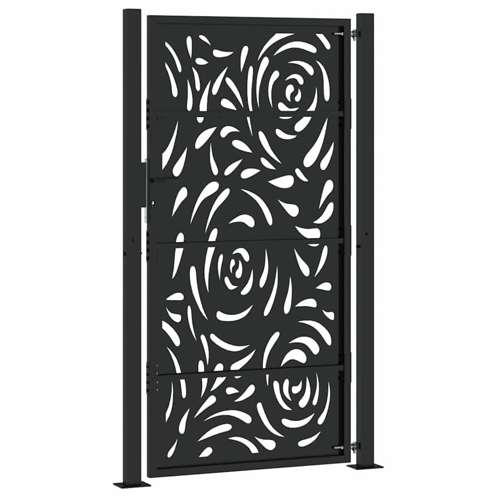 vidaXL Garden Gate Black 105x180 cm Steel Flame Design