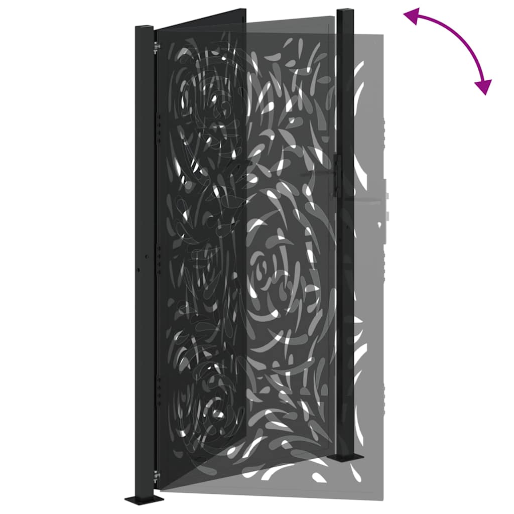 vidaXL Garden Gate Black 105x180 cm Steel Flame Design