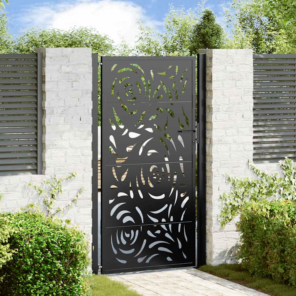 vidaXL Garden Gate Black 105x180 cm Steel Flame Design