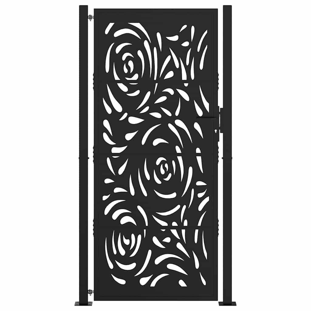 vidaXL Garden Gate Black 105x205 cm Steel Flame Design