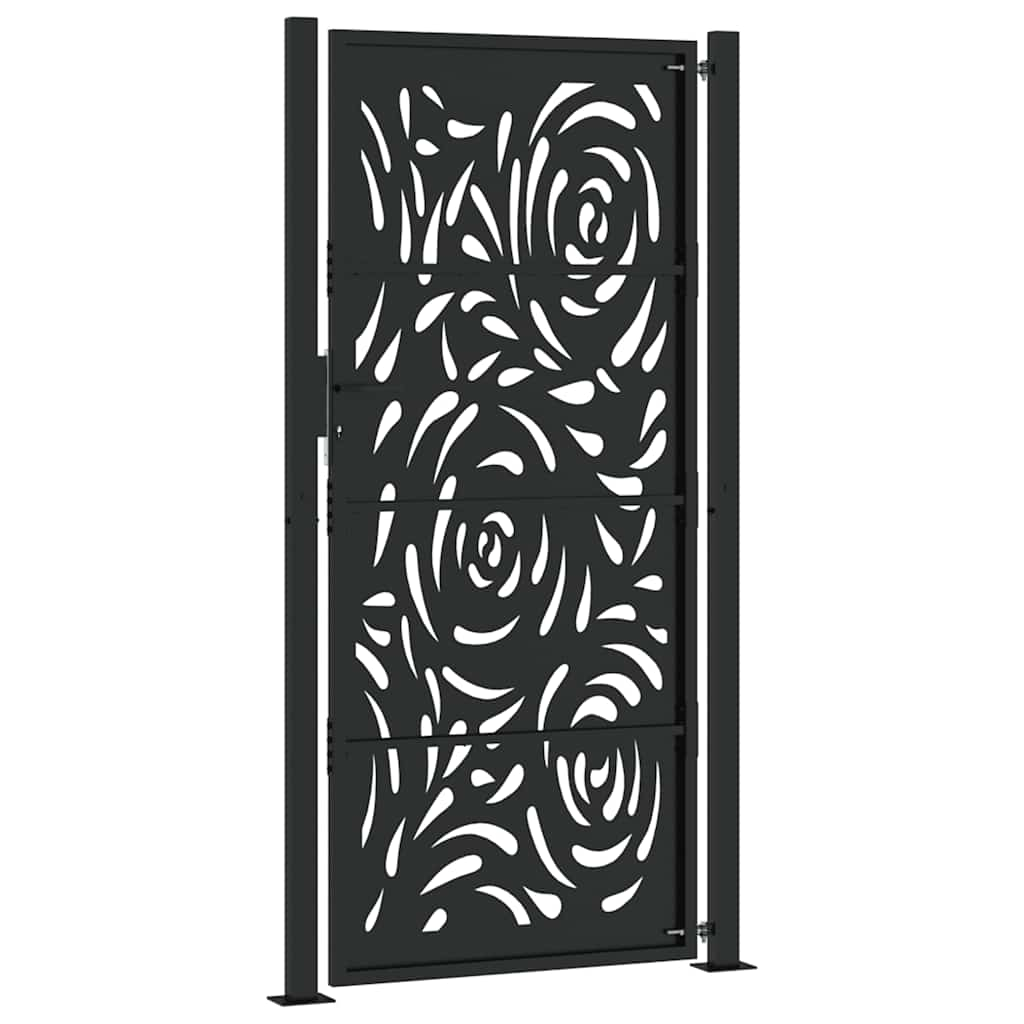 vidaXL Garden Gate Black 105x205 cm Steel Flame Design