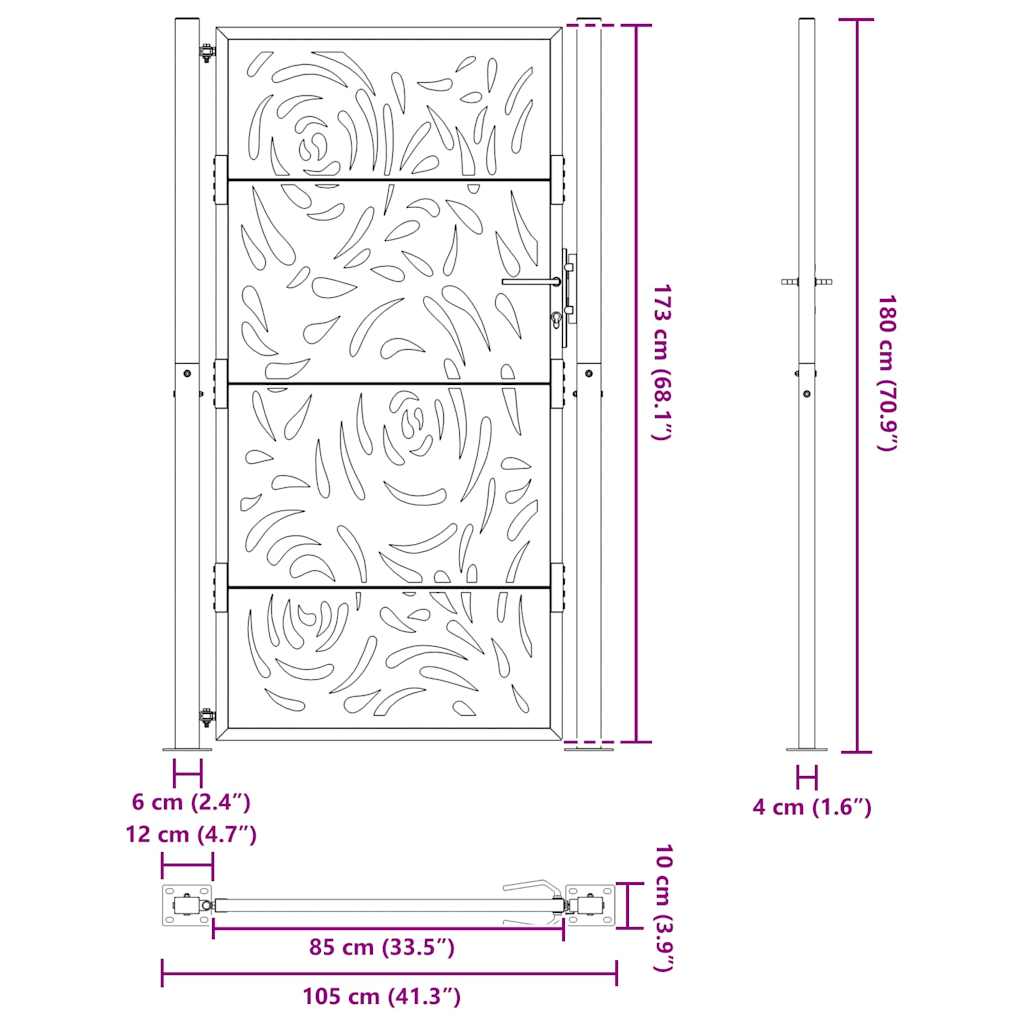 vidaXL Garden Gate 105x180 cm Weathering Steel Flame Design