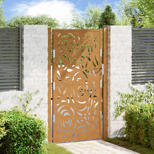 vidaXL Garden Gate 105x180 cm Weathering Steel Flame Design