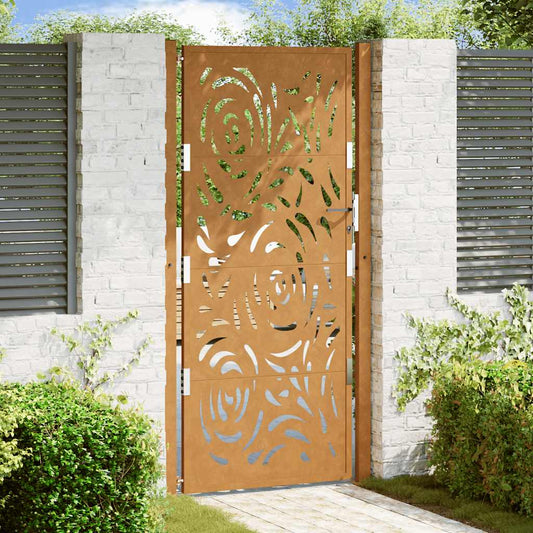 vidaXL Garden Gate 105x205 cm Weathering Steel Flame Design