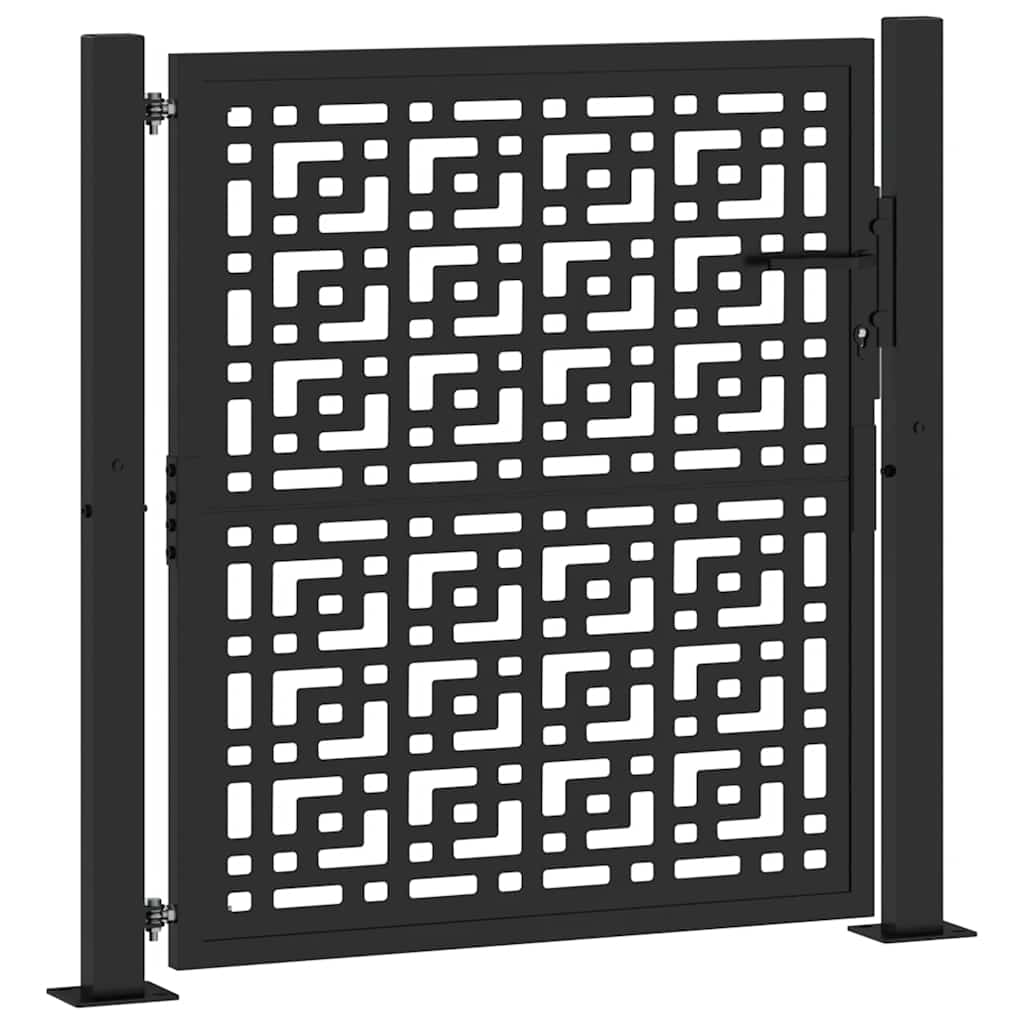 vidaXL Garden Gate Black 105x106 cm Steel Cross Design