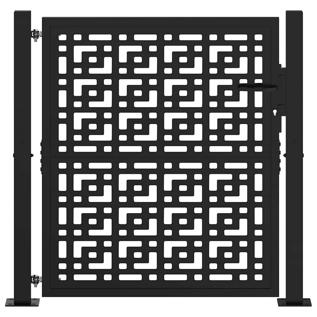 vidaXL Garden Gate Black 105x106 cm Steel Cross Design