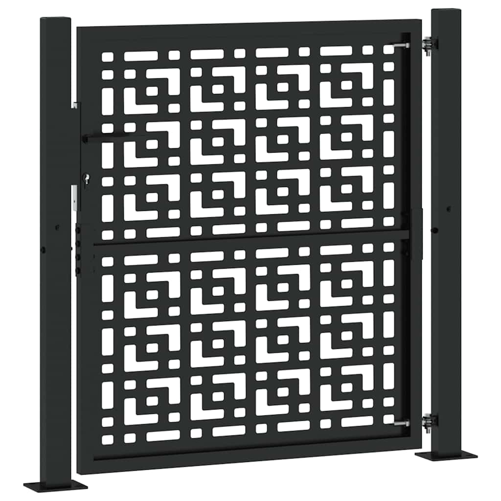 vidaXL Garden Gate Black 105x106 cm Steel Cross Design