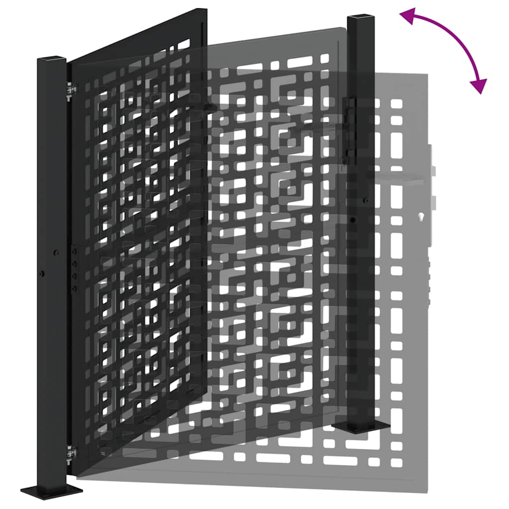 vidaXL Garden Gate Black 105x106 cm Steel Cross Design