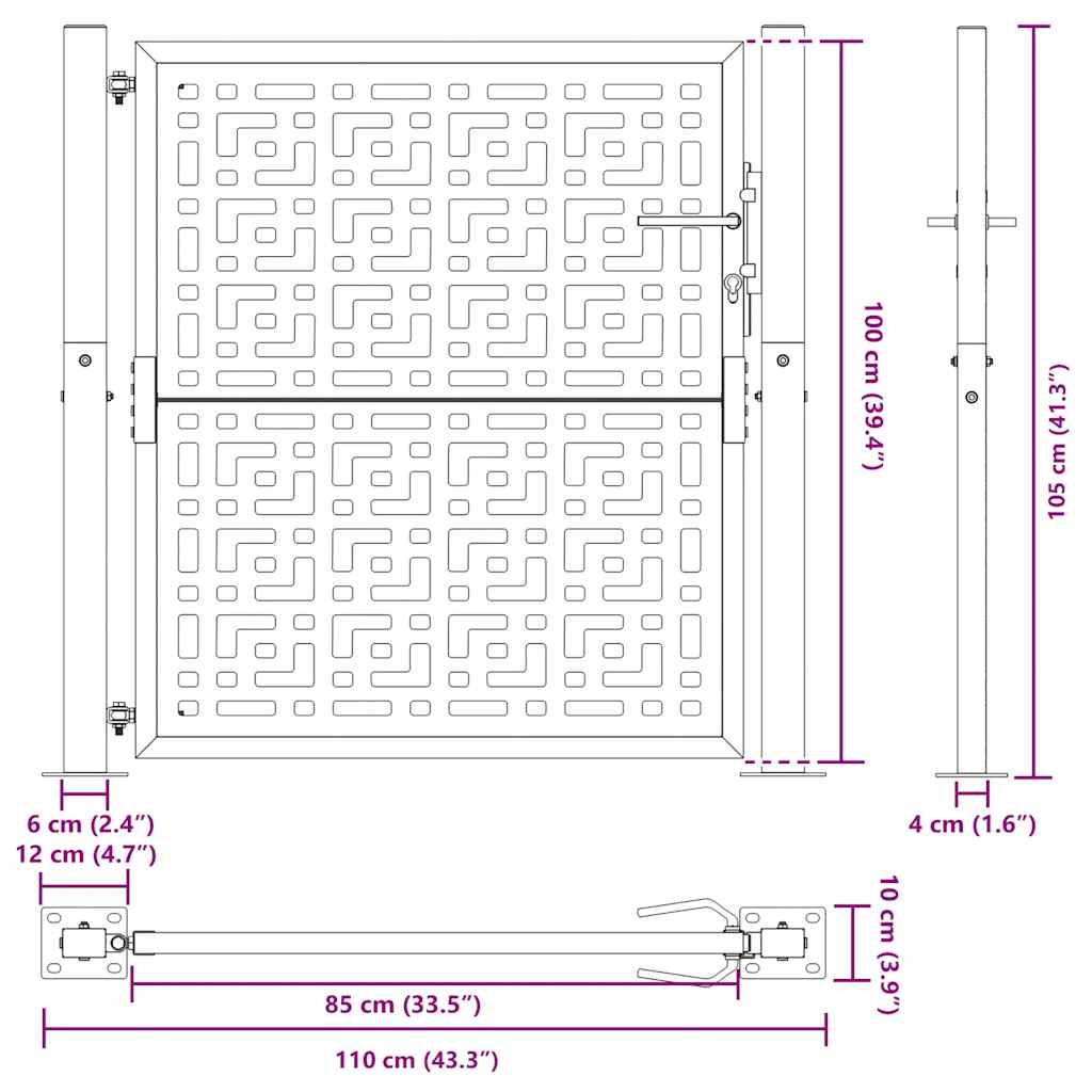Garden Gate Black 100x100 cm Steel Cross Design