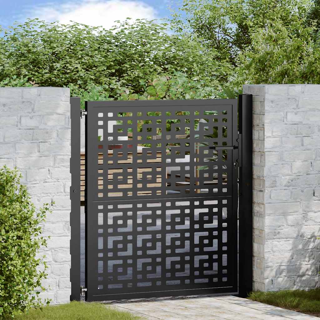 vidaXL Garden Gate Black 105x106 cm Steel Cross Design