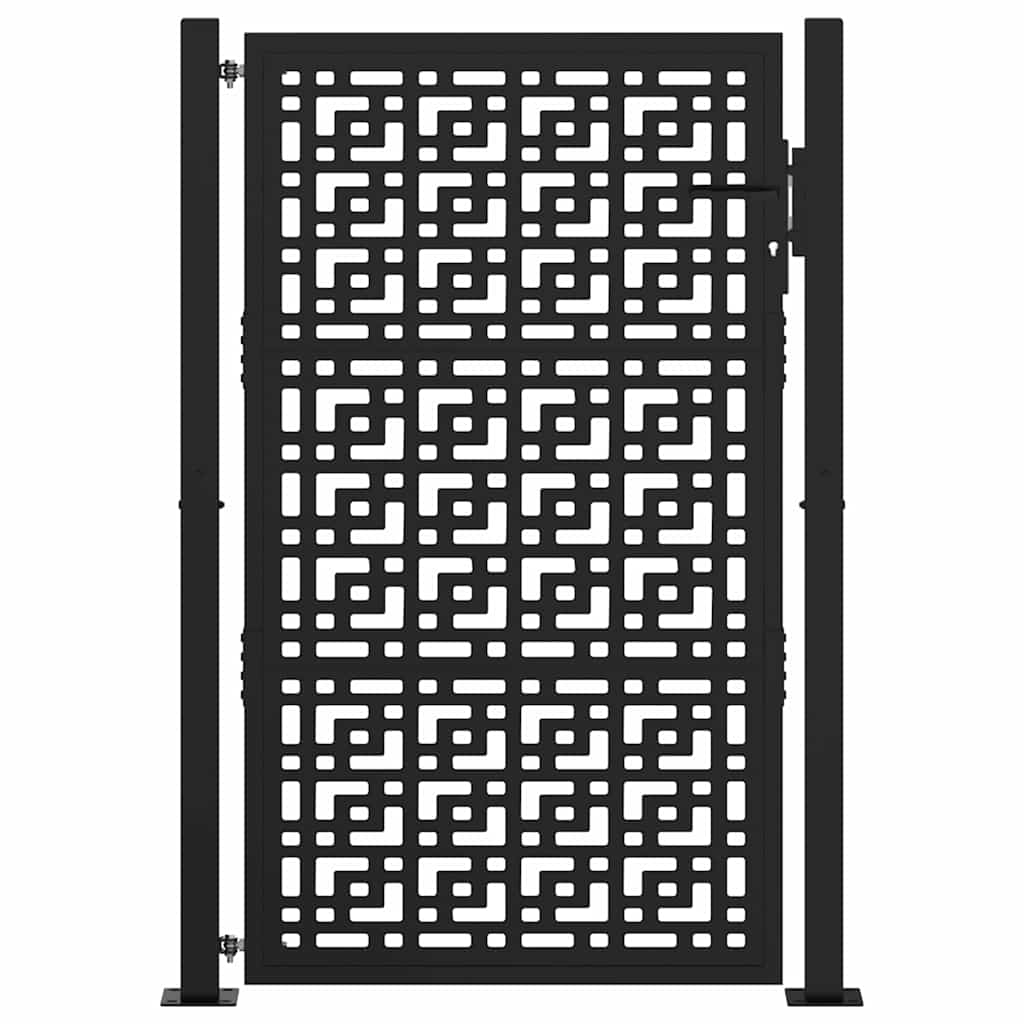 vidaXL Garden Gate Black 105x155 cm Steel Cross Design