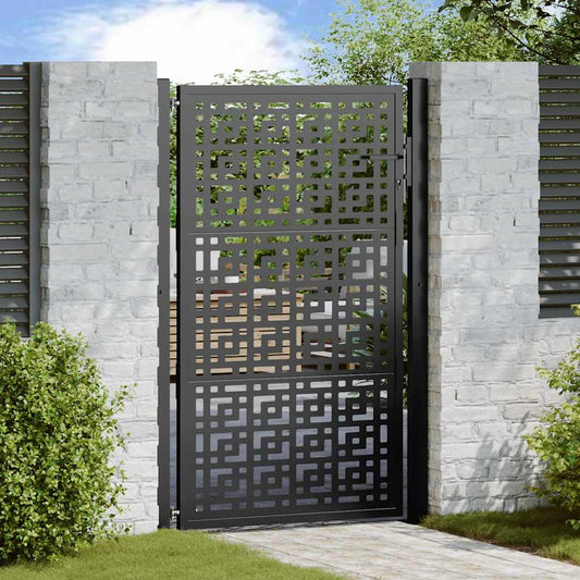 vidaXL Garden Gate Black 105x155 cm Steel Cross Design