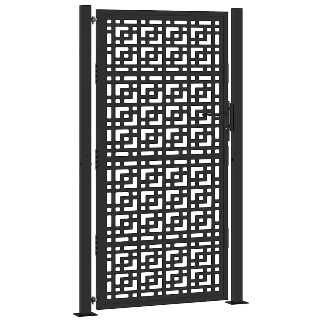 vidaXL Garden Gate Black 105x180 cm Steel Cross Design