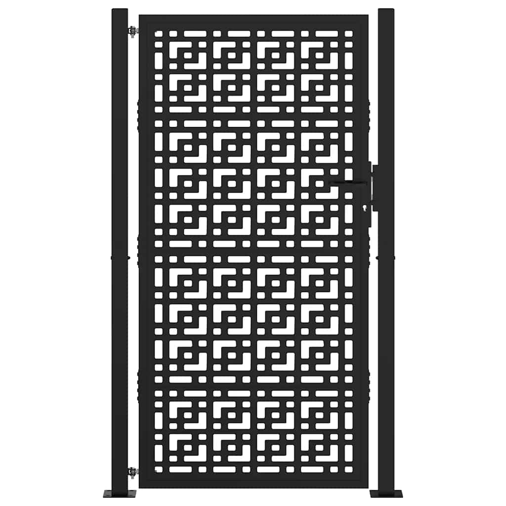 vidaXL Garden Gate Black 105x180 cm Steel Cross Design