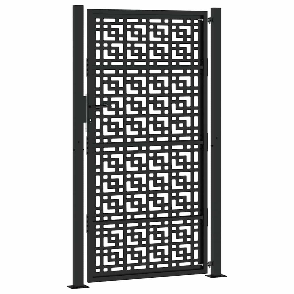 vidaXL Garden Gate Black 105x180 cm Steel Cross Design