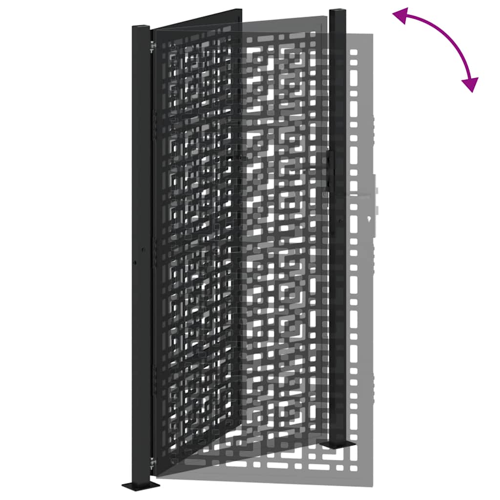 vidaXL Garden Gate Black 105x180 cm Steel Cross Design