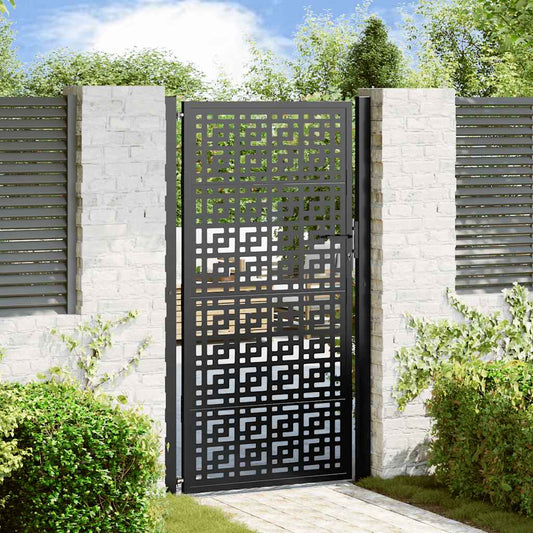 vidaXL Garden Gate Black 105x180 cm Steel Cross Design