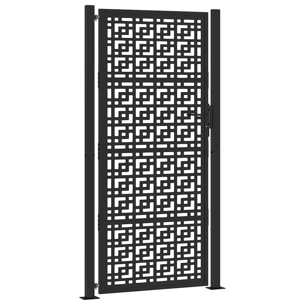 vidaXL Garden Gate Black 105x205 cm Steel Cross Design