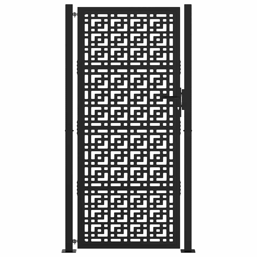 vidaXL Garden Gate Black 105x205 cm Steel Cross Design