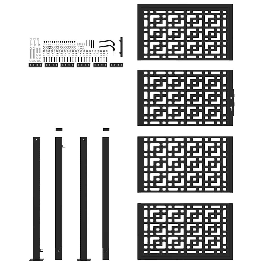 Garden Gate Black 100x200 cm Steel Cross Design