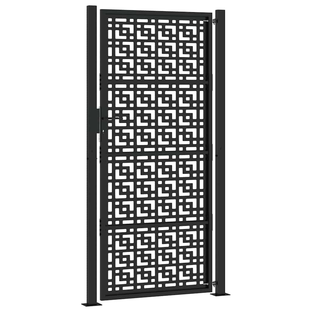 vidaXL Garden Gate Black 105x205 cm Steel Cross Design