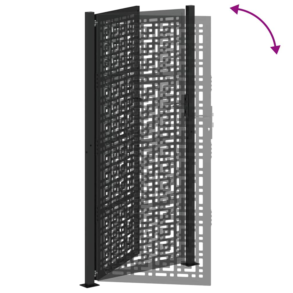 vidaXL Garden Gate Black 105x205 cm Steel Cross Design