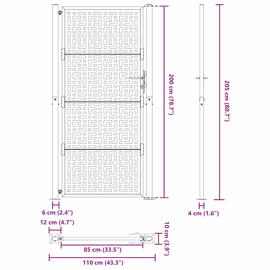 Garden Gate Black 100x200 cm Steel Cross Design