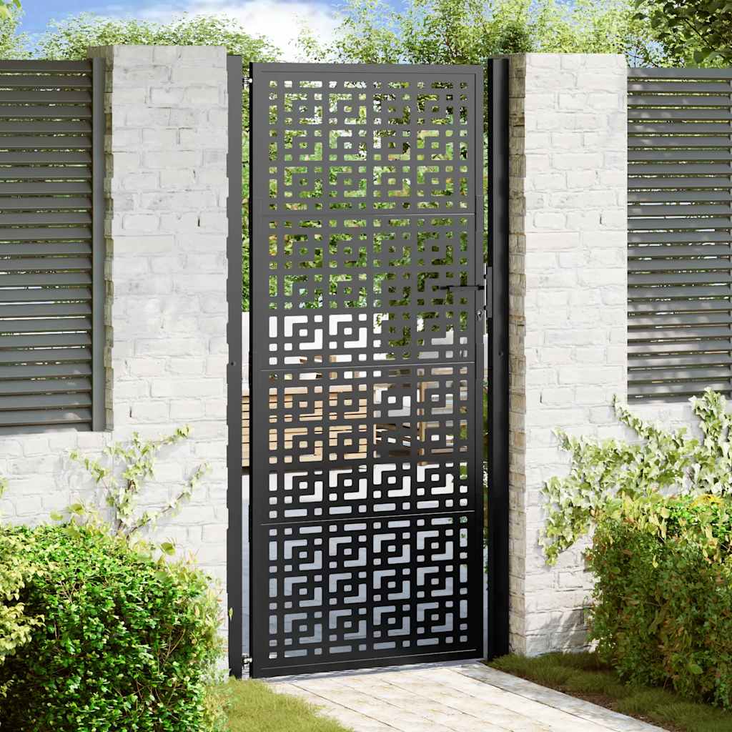 vidaXL Garden Gate Black 105x205 cm Steel Cross Design