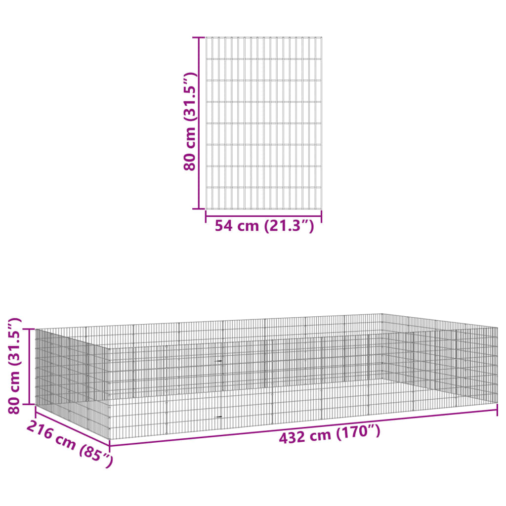 vidaXL Free Range Animal Enclosure 24-Panel 54x80 cm Galvanised Iron