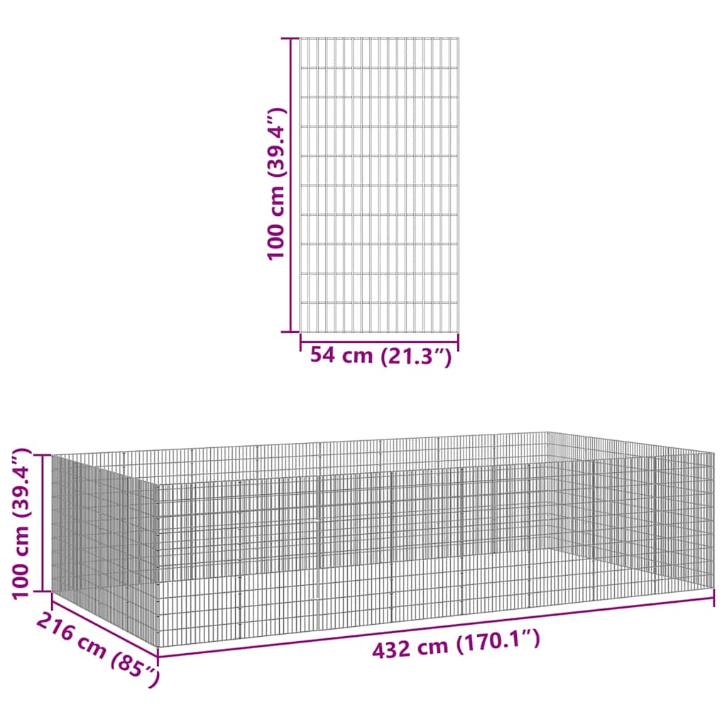 vidaXL Free Range Animal Enclosure 24-Panel 54x100 cm Galvanised Iron