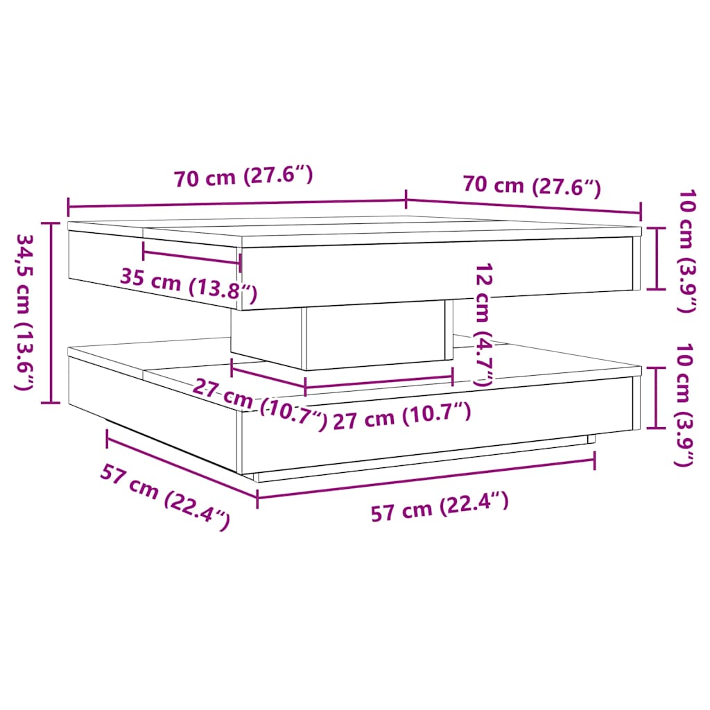Coffee Table 360-Degree Rotatable Black 70x70x34.5 cm