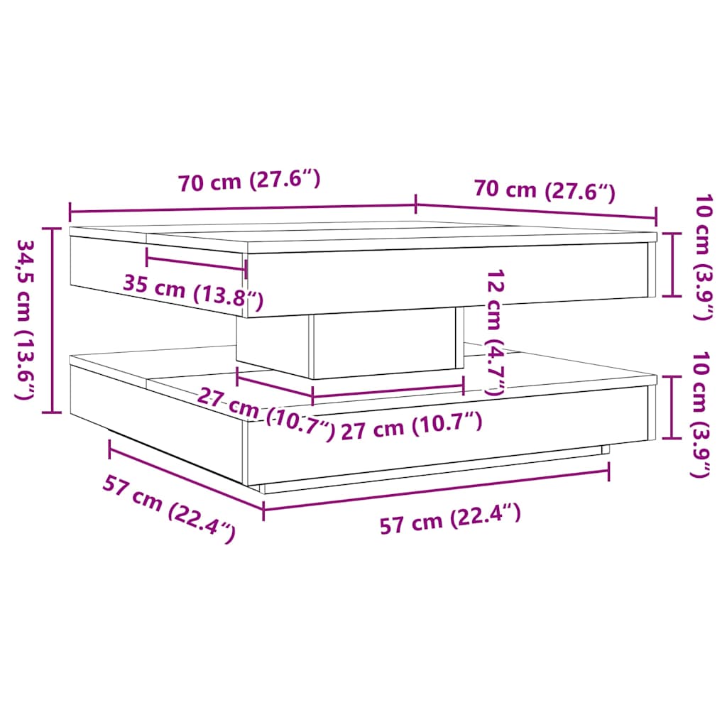 Coffee Table 360-Degree Rotatable Artisan Oak 70x70x34,5 cm