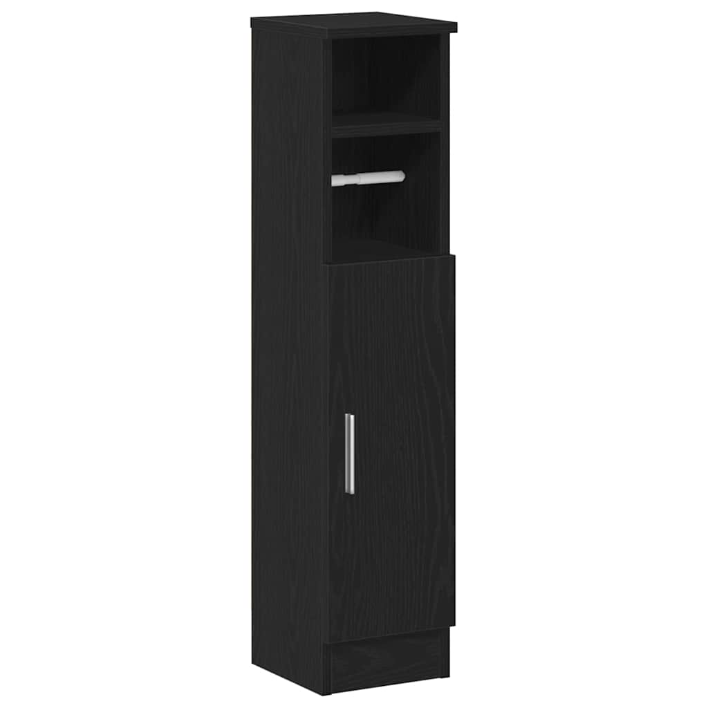 Bathroom Cabinet with Roll Holder Black 20,5x22x90 cm