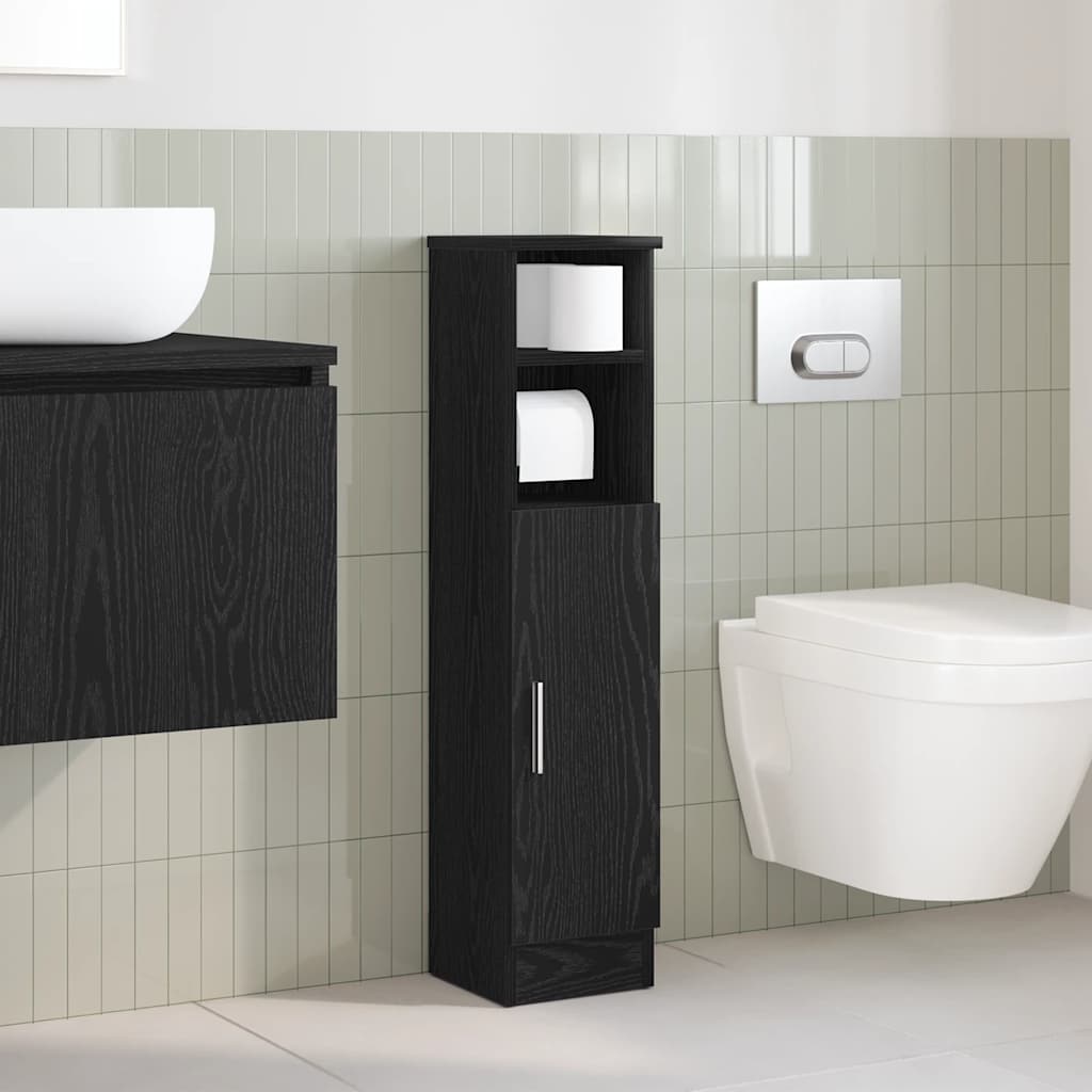 Bathroom Cabinet with Roll Holder Black 20,5x22x90 cm