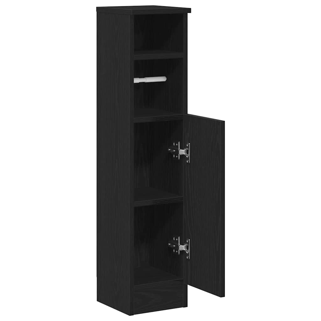 Bathroom Cabinet with Roll Holder Black 20,5x22x90 cm