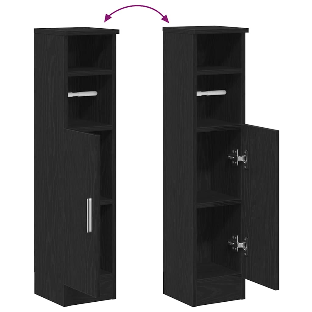 Bathroom Cabinet with Roll Holder Black 20,5x22x90 cm