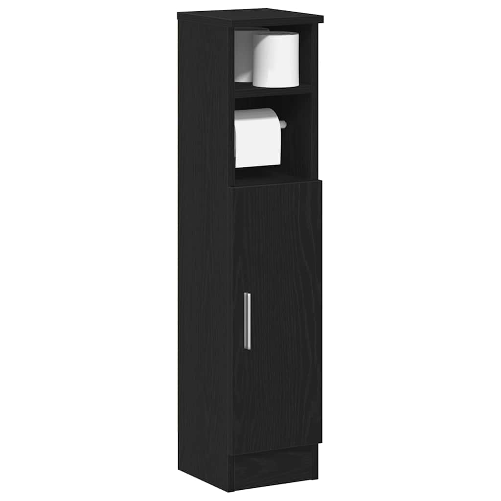Bathroom Cabinet with Roll Holder Black 20,5x22x90 cm