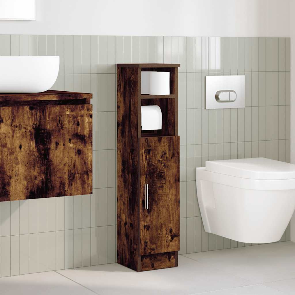 Bathroom Cabinet with Roll Holder Smoked Oak 20,5x22x90 cm