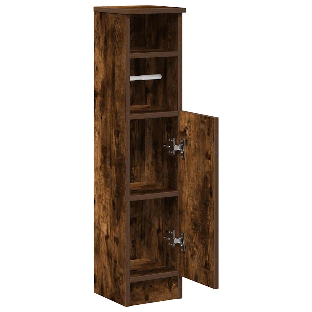 Bathroom Cabinet with Roll Holder Smoked Oak 20,5x22x90 cm