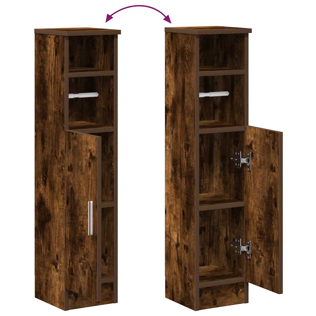 Bathroom Cabinet with Roll Holder Smoked Oak 20,5x22x90 cm