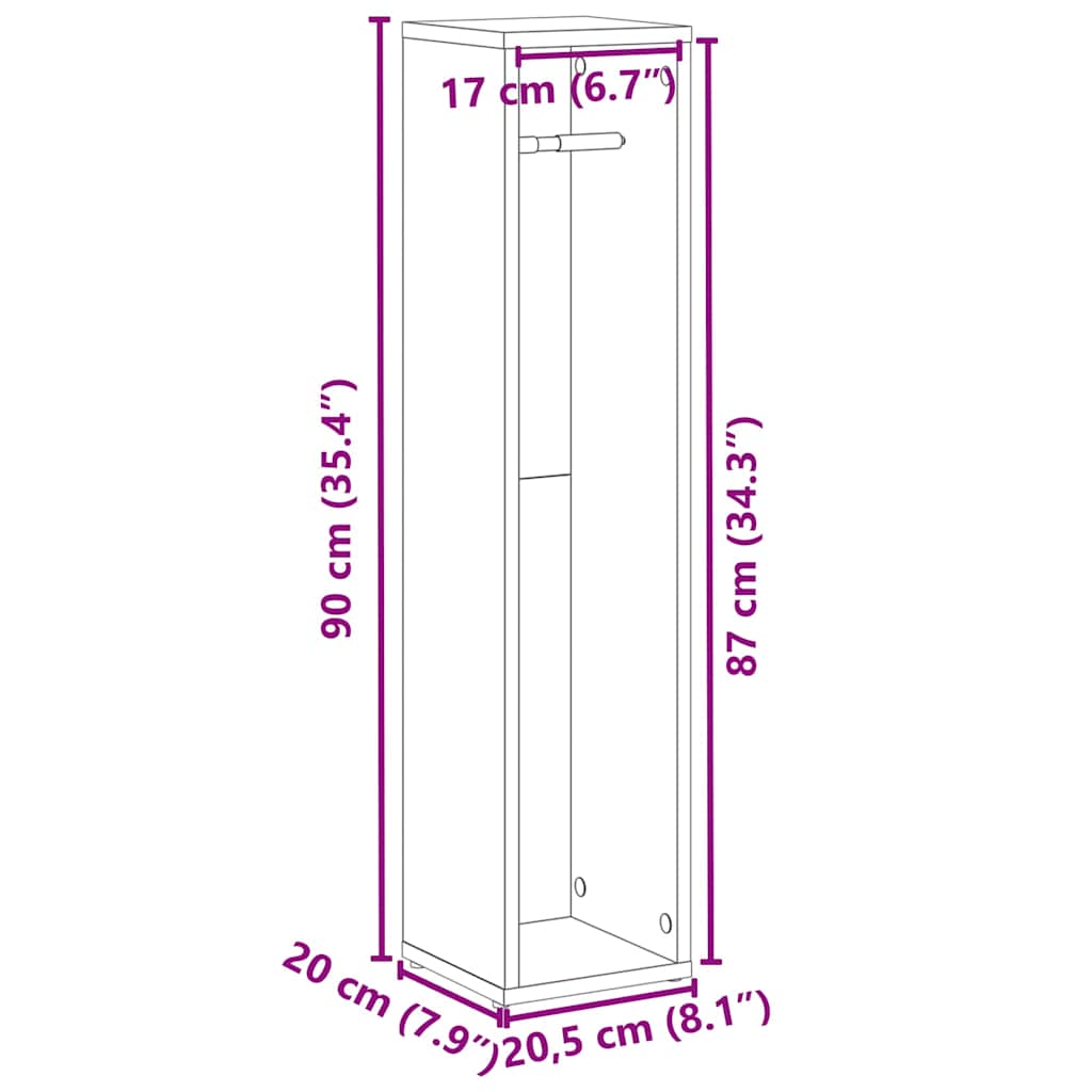Bathroom Cabinet with Roll Holder Grey Sonoma 20.5x20x90 cm