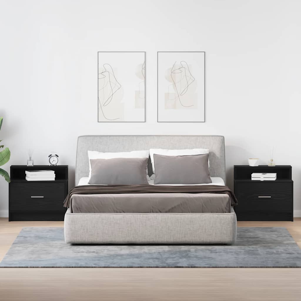 vidaXL Bedside Cabinets with Drawer 2 pcs Black Oak 51x31x47 cm